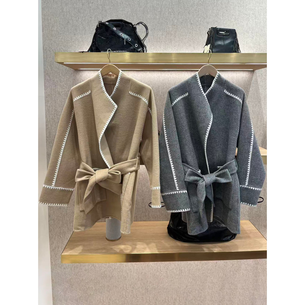 Womens French Style Wool Blend Coat, Belted Long Cardigan, Autumn Winter Outerwear, Loose Fit Trench