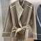 Womens French Style Wool Blend Coat, Belted Long Cardigan, Autumn Winter Outerwear, Loose Fit Trench