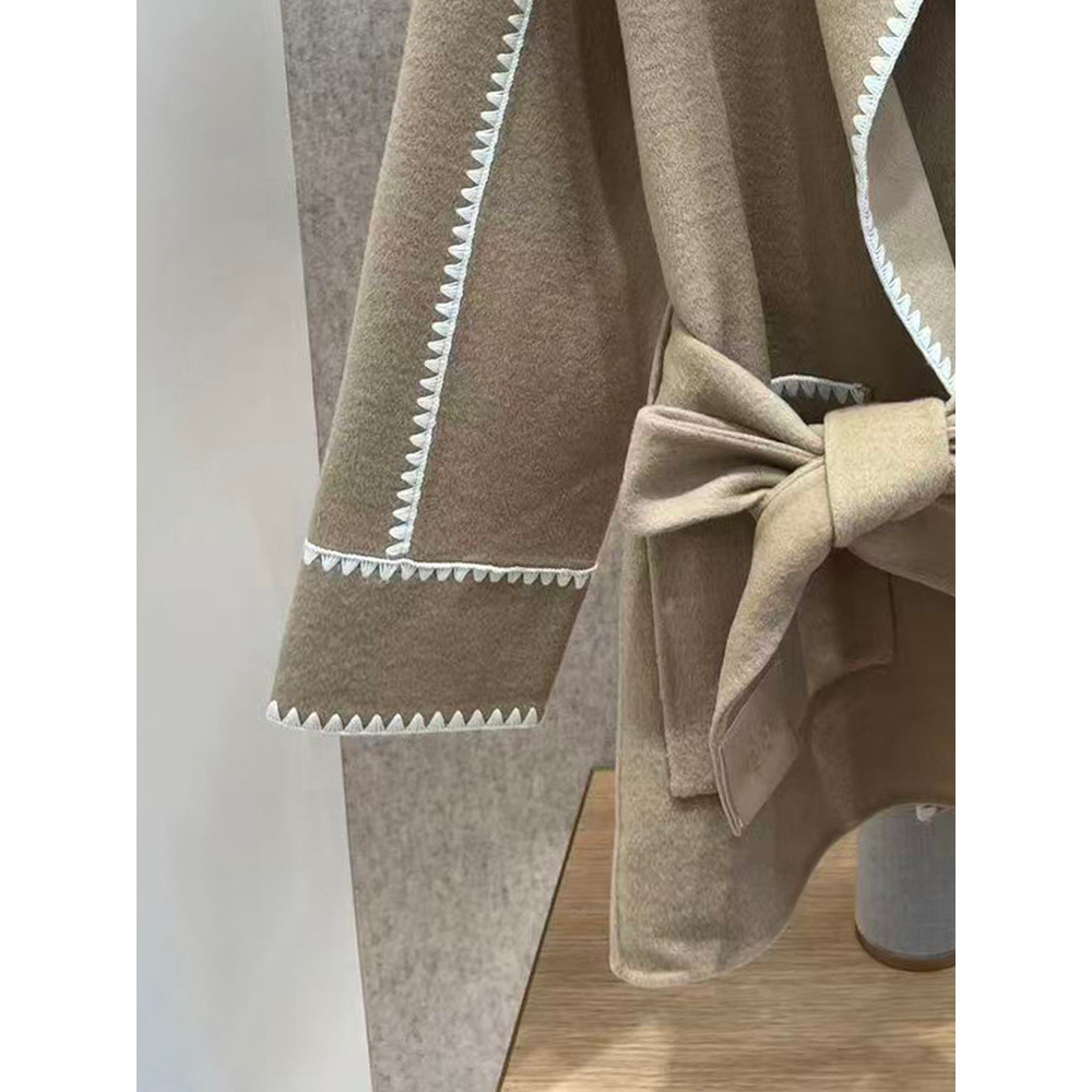 Womens French Style Wool Blend Coat, Belted Long Cardigan, Autumn Winter Outerwear, Loose Fit Trench