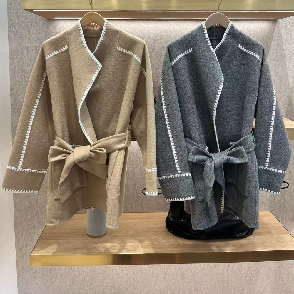 Womens French Style Wool Blend Coat, Belted Long Cardigan, Autumn Winter Outerwear, Loose Fit Trench