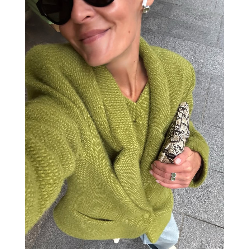 Women's Green Woolen Coat, Single Button Jacket with Chic Collar, Casual Autumn Outerwear for Daily Highstreet Fashion