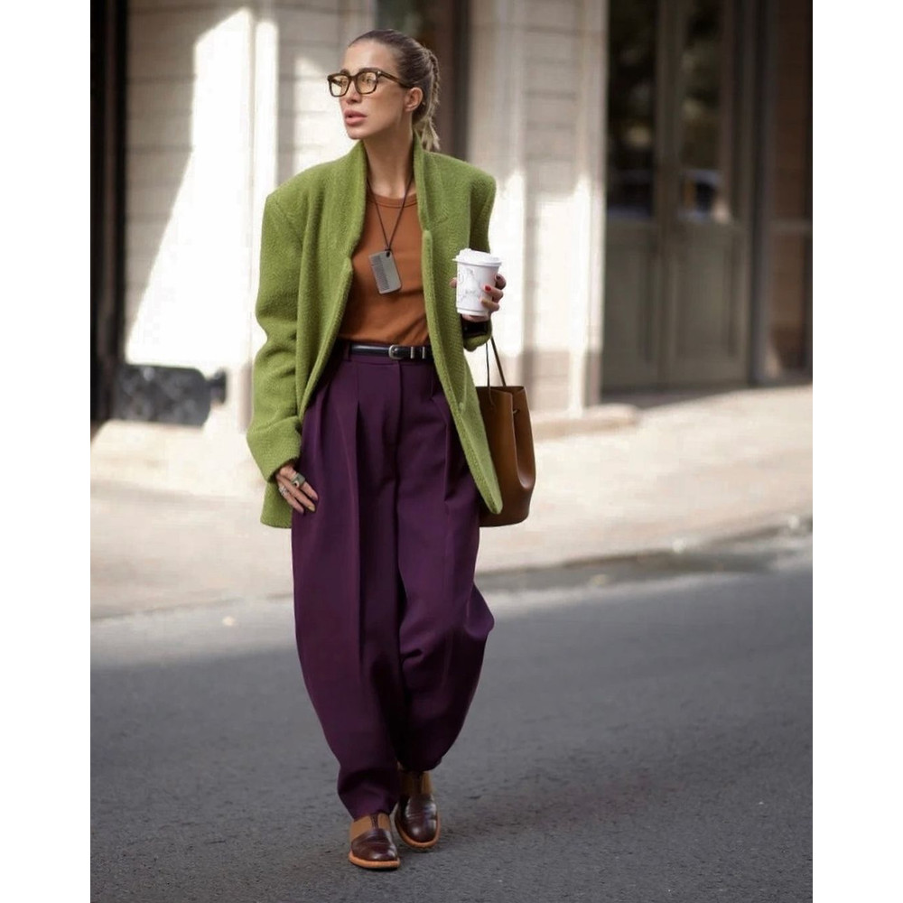 Women's Green Woolen Coat, Single Button Jacket with Chic Collar, Casual Autumn Outerwear for Daily Highstreet Fashion