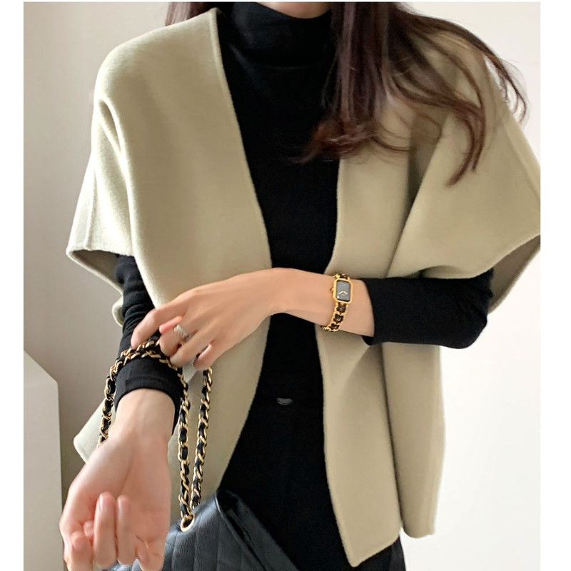 Women's Winter Wrap Coat, Thickened Polyester Fiber, Pure Color No Button Design, Autumn Office Style