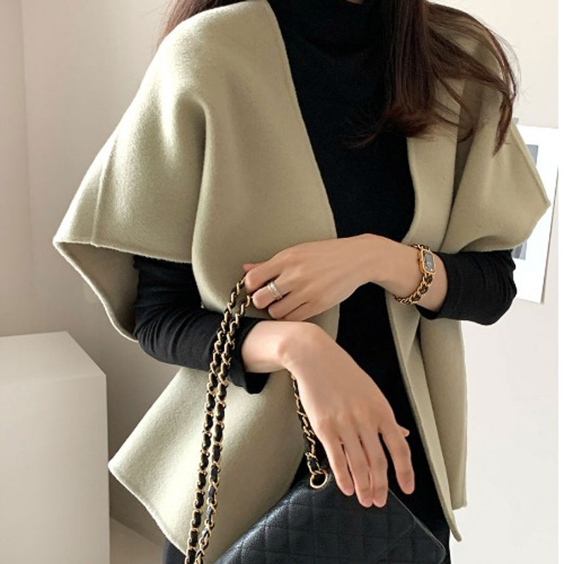 Women's Winter Wrap Coat, Thickened Polyester Fiber, Pure Color No Button Design, Autumn Office Style
