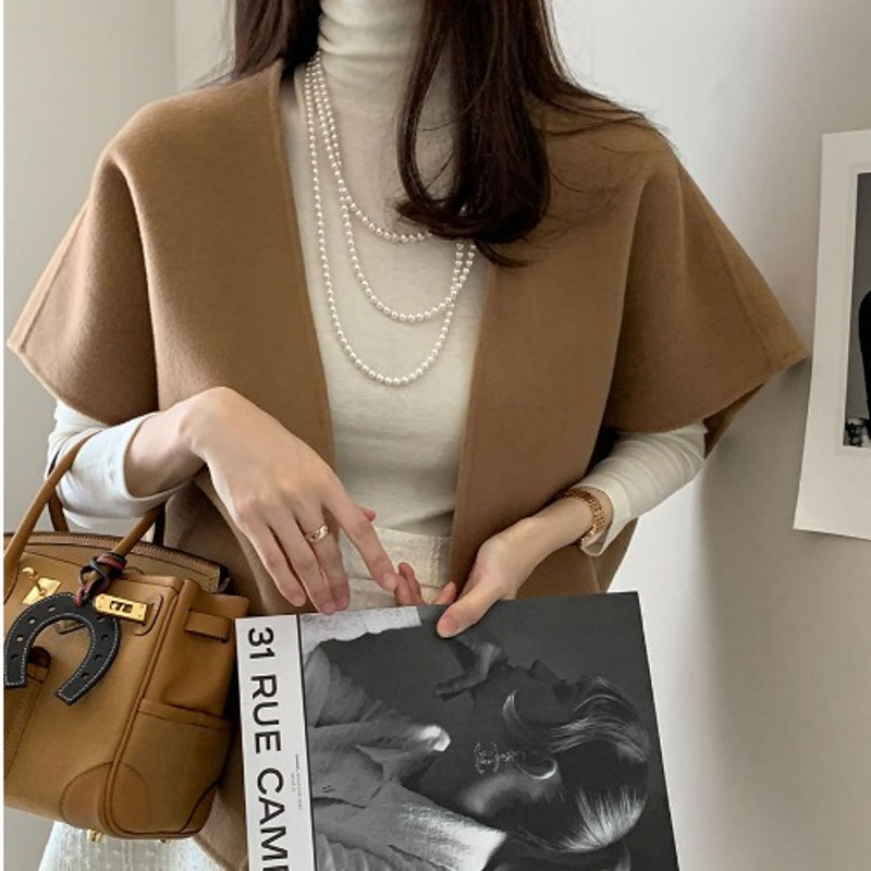 Women's Winter Wrap Coat, Thickened Polyester Fiber, Pure Color No Button Design, Autumn Office Style