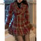 Women's Double Breasted Plaid Coat, V Neck Woolen Jacket, Loose Fit Tops for Autumn and Winter