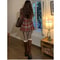 Women's Double Breasted Plaid Coat, V Neck Woolen Jacket, Loose Fit Tops for Autumn and Winter