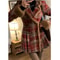Women's Double Breasted Plaid Coat, V Neck Woolen Jacket, Loose Fit Tops for Autumn and Winter