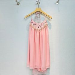 suspender dress, sexy backless pink dress with embroidered beads for travel, spring summer