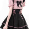 Sweet Lolita Dress Set, Womens Two Piece Set with Bib Overalls and A-Line Skirt, Cute School Princess Style