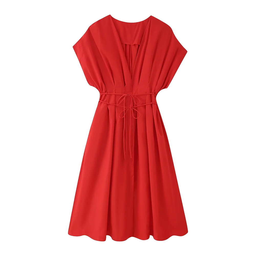 Vintage Chic Brown Dress Sleeveless V Neck Single Breasted With Sashes For Women Fall Winter Fashio 0