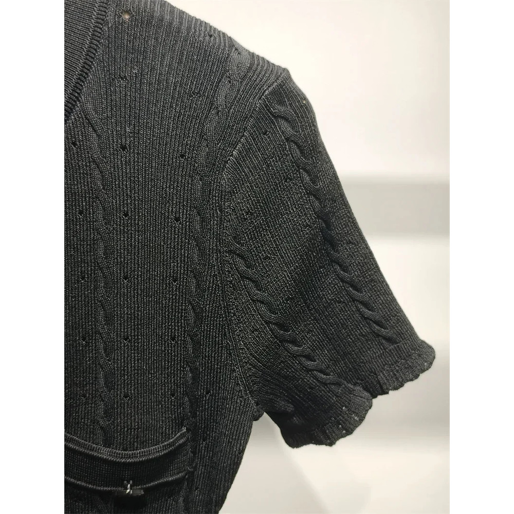 Elegant Lady Summer Dress, Women O Neck Long Robe, White Knit Thread, Ruffled Sleeve, Slim Mid Length, Single Breasted