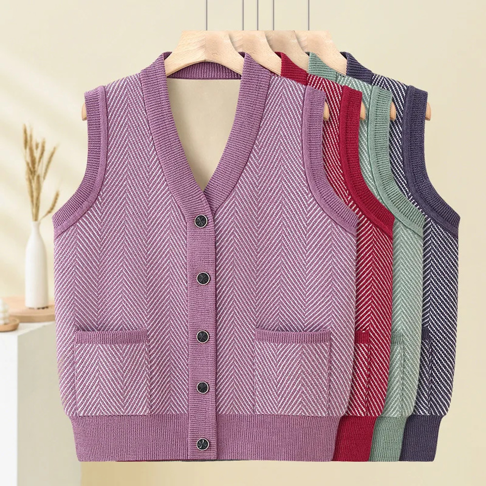 Spring Fashion Outerwear Womens Fleece Lined Cardigan Vest Open Front Style For Mommy And Middle Ag 2