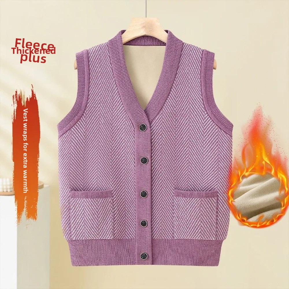 Spring Fashion Outerwear Womens Fleece Lined Cardigan Vest Open Front Style For Mommy And Middle Ag 5