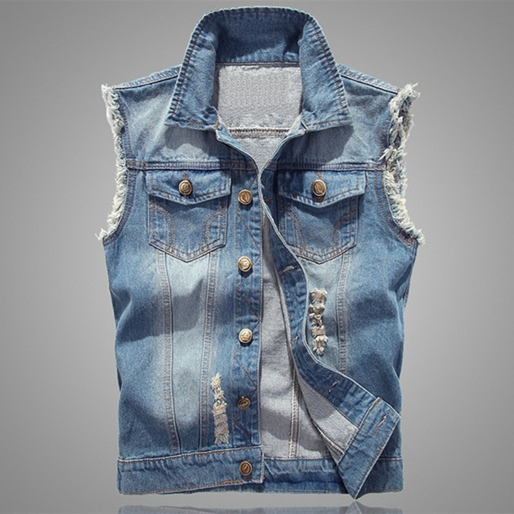 Mens Denim Vest, Sleeveless Jeans Jacket for Men, Blue and Black Cowboy Waistcoat, Spring Style