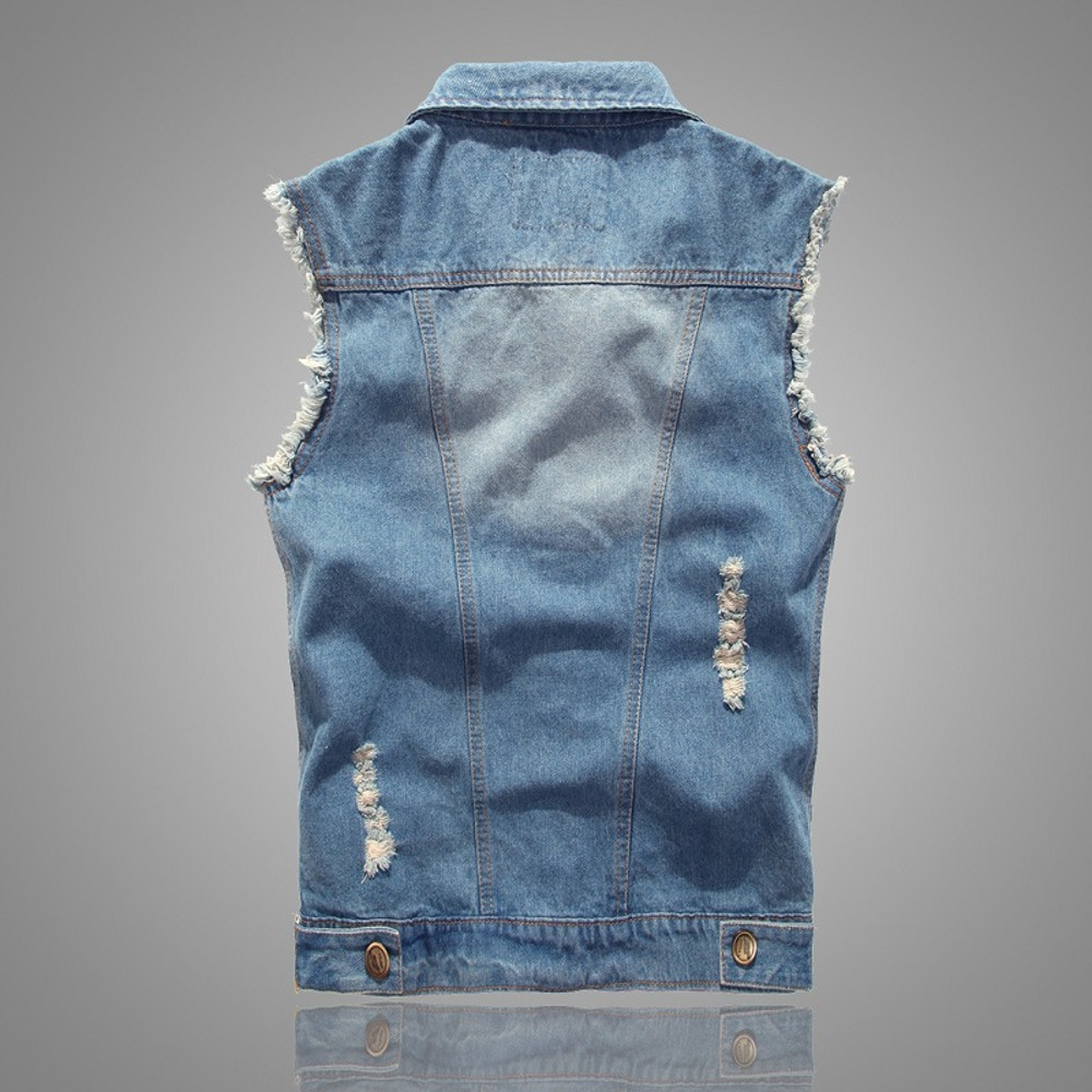 Mens Denim Vest, Sleeveless Jeans Jacket for Men, Blue and Black Cowboy Waistcoat, Spring Style
