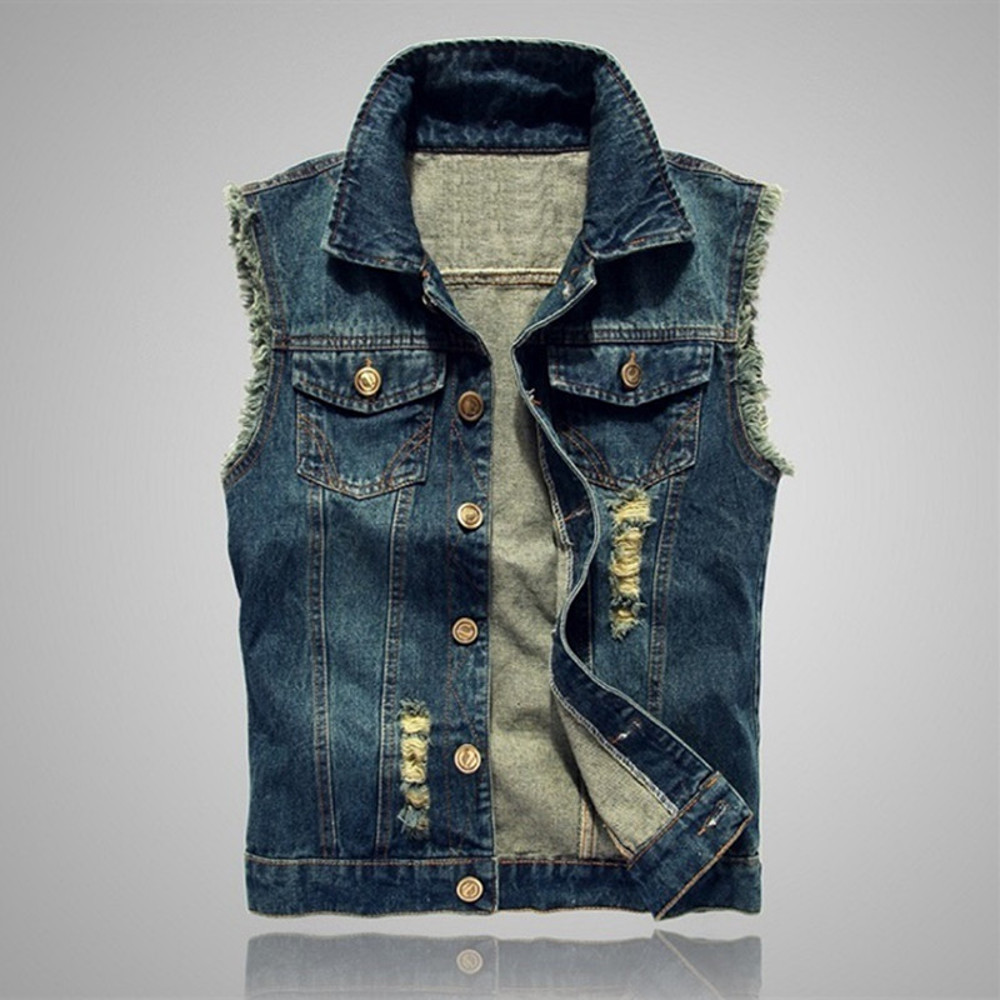 Mens Denim Vest, Sleeveless Jeans Jacket for Men, Blue and Black Cowboy Waistcoat, Spring Style