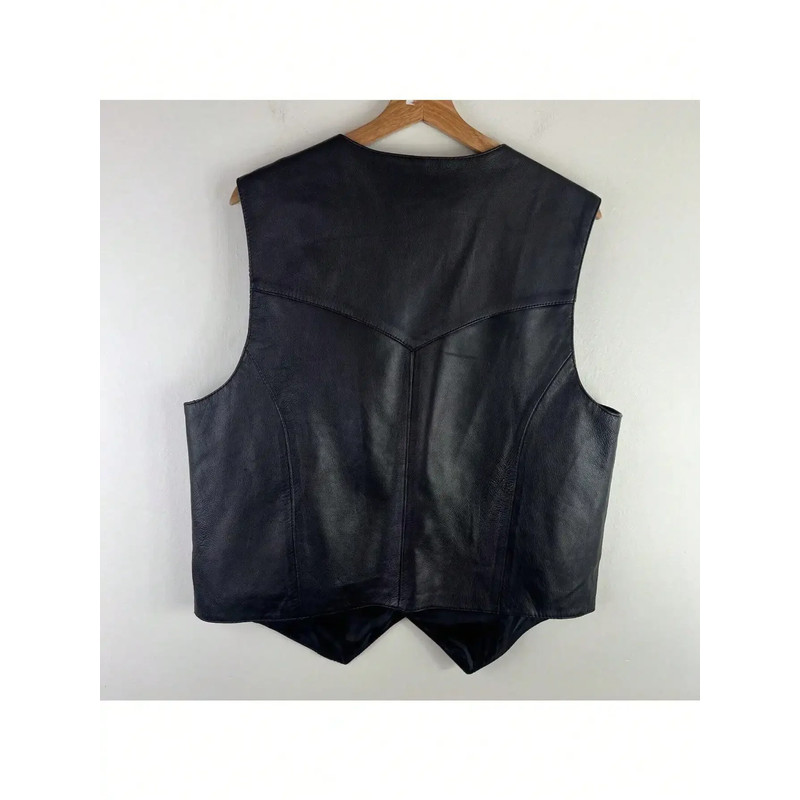 Mens Soft 100% Genuine Leather Vest, Western Biker Style, Snap Closure, Holiday Gift, Informal Attire