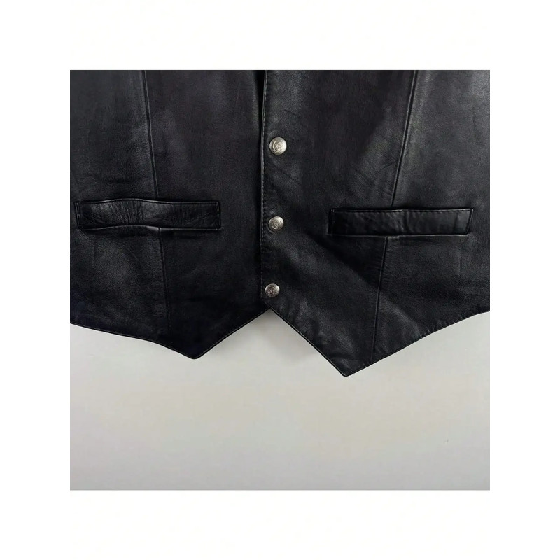 Mens Soft 100% Genuine Leather Vest, Western Biker Style, Snap Closure, Holiday Gift, Informal Attire