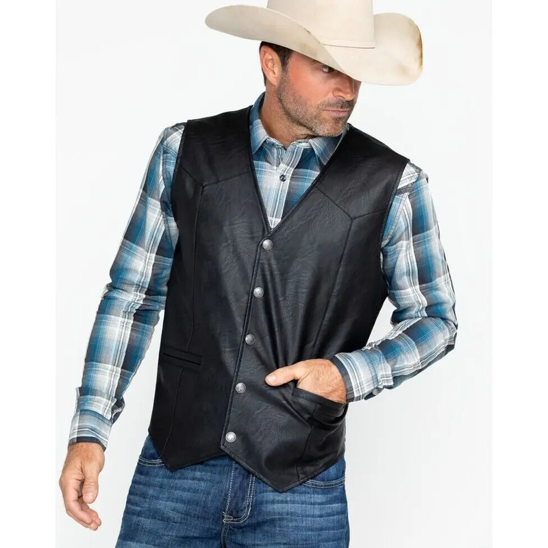 Mens Soft 100% Genuine Leather Vest, Western Biker Style, Snap Closure, Holiday Gift, Informal Attire