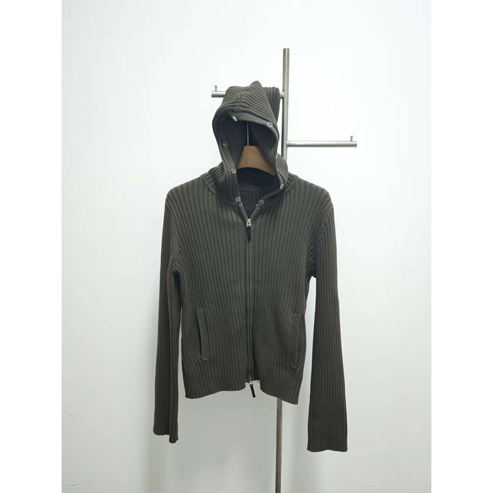 Women's Oversized Knit Jacket, Hooded Fur Collar, Military Green, Versatile Winter Sweater, 2025 New Style