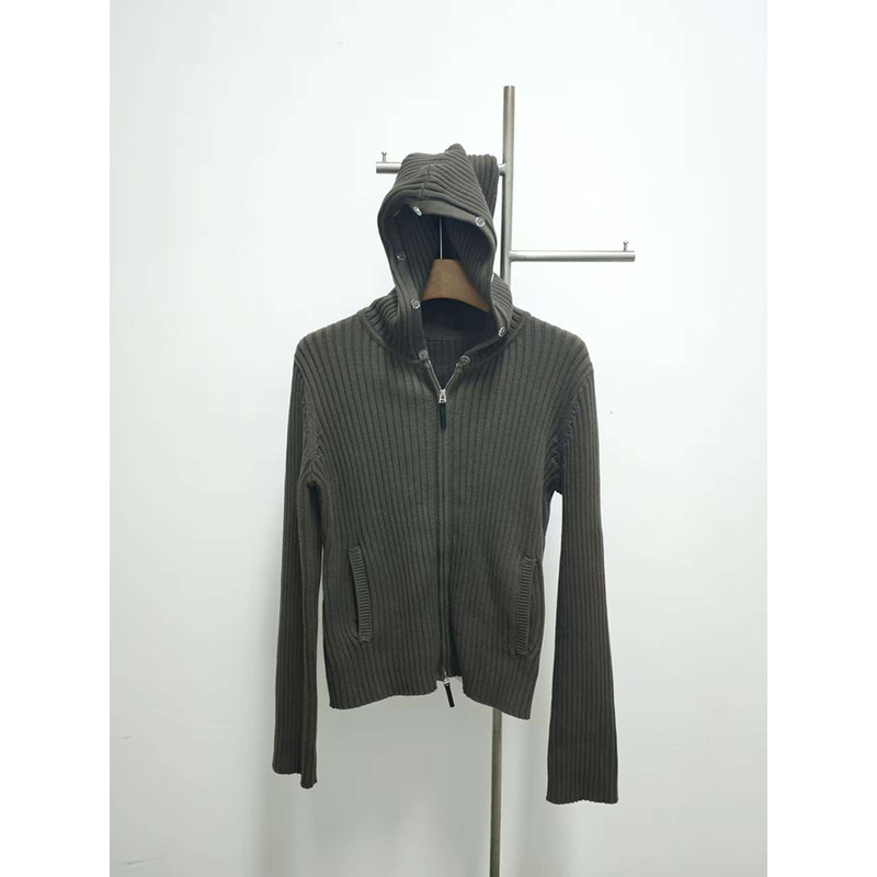 Women's Oversized Knit Jacket, Hooded Fur Collar, Military Green, Versatile Winter Sweater, 2025 New Style