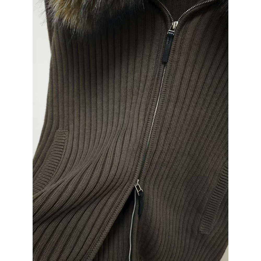 Women's Oversized Knit Jacket, Hooded Fur Collar, Military Green, Versatile Winter Sweater, 2025 New Style