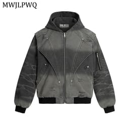 trendy american style jacket for men, distressed functional coat, deconstruct hooded casual wear, 2025 autumn collection