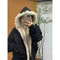 Womens Streetwear Jacket, American Retro Velvet Coat, Thickened Winter Wear with Fur Collar, Loose Fit Hooded Jacket