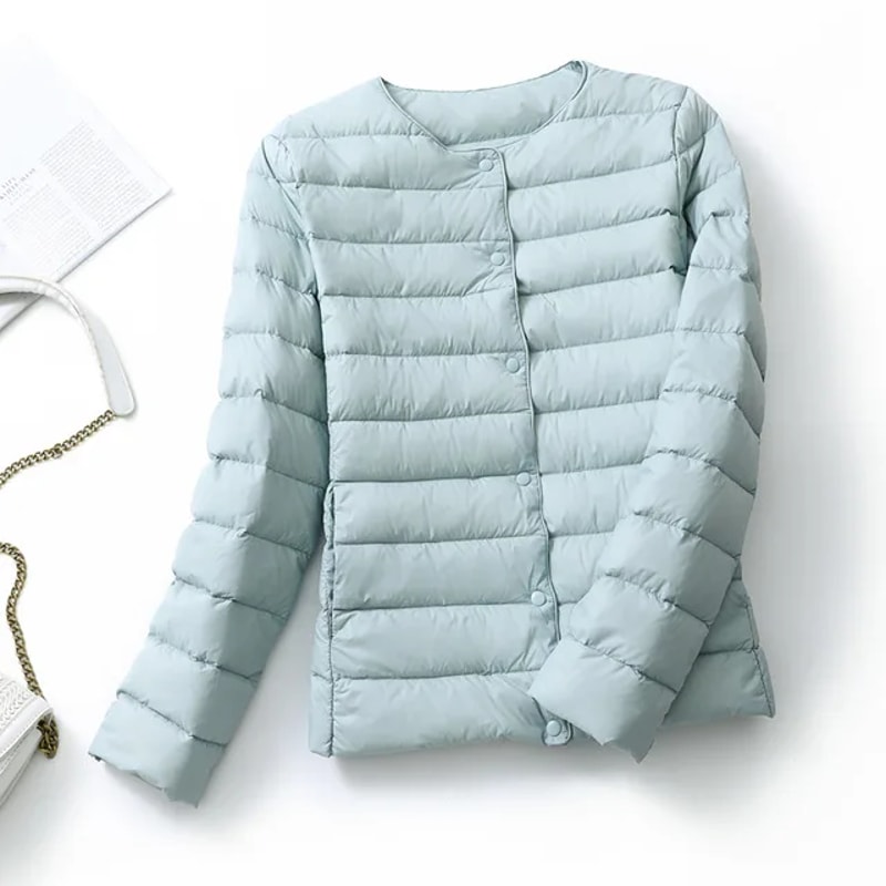 Ultralight Women's Puffer Jacket, Collarless Down Parka, Portable Warm Liner for Spring Winter