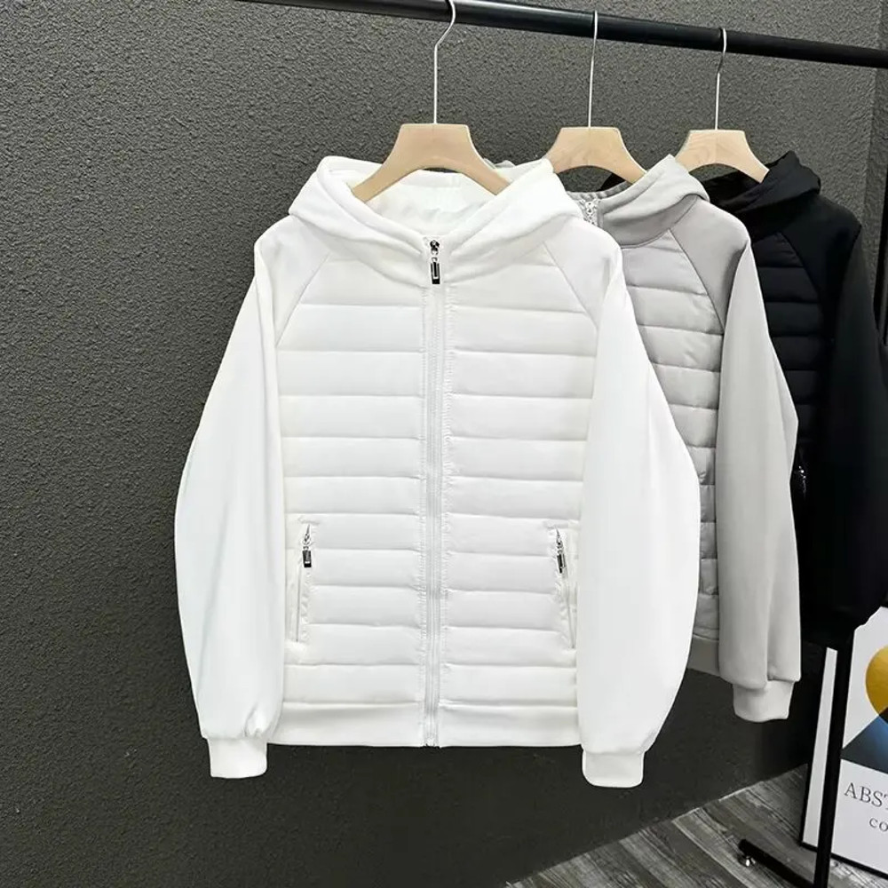 Men's Lightweight Winter Jacket, Cotton Padded Parkas, Casual Hooded Sweatshirt with Full Covered Edge, Loose Style Coup