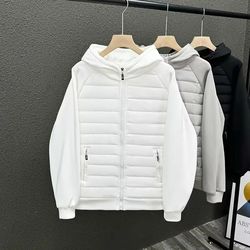 men's lightweight winter jacket, cotton padded parkas, casual hooded sweatshirt with full covered edge, loose style coup