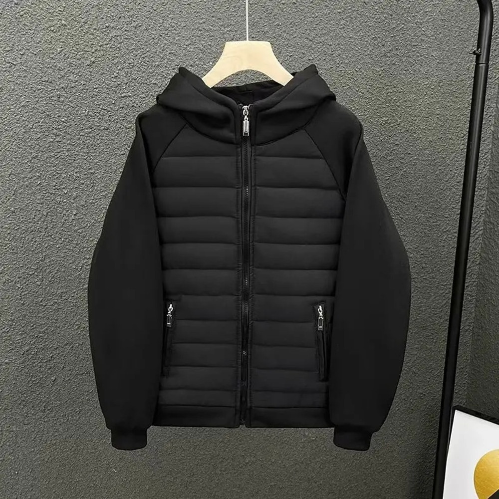 Men's Lightweight Winter Jacket, Cotton Padded Parkas, Casual Hooded Sweatshirt with Full Covered Edge, Loose Style Coup