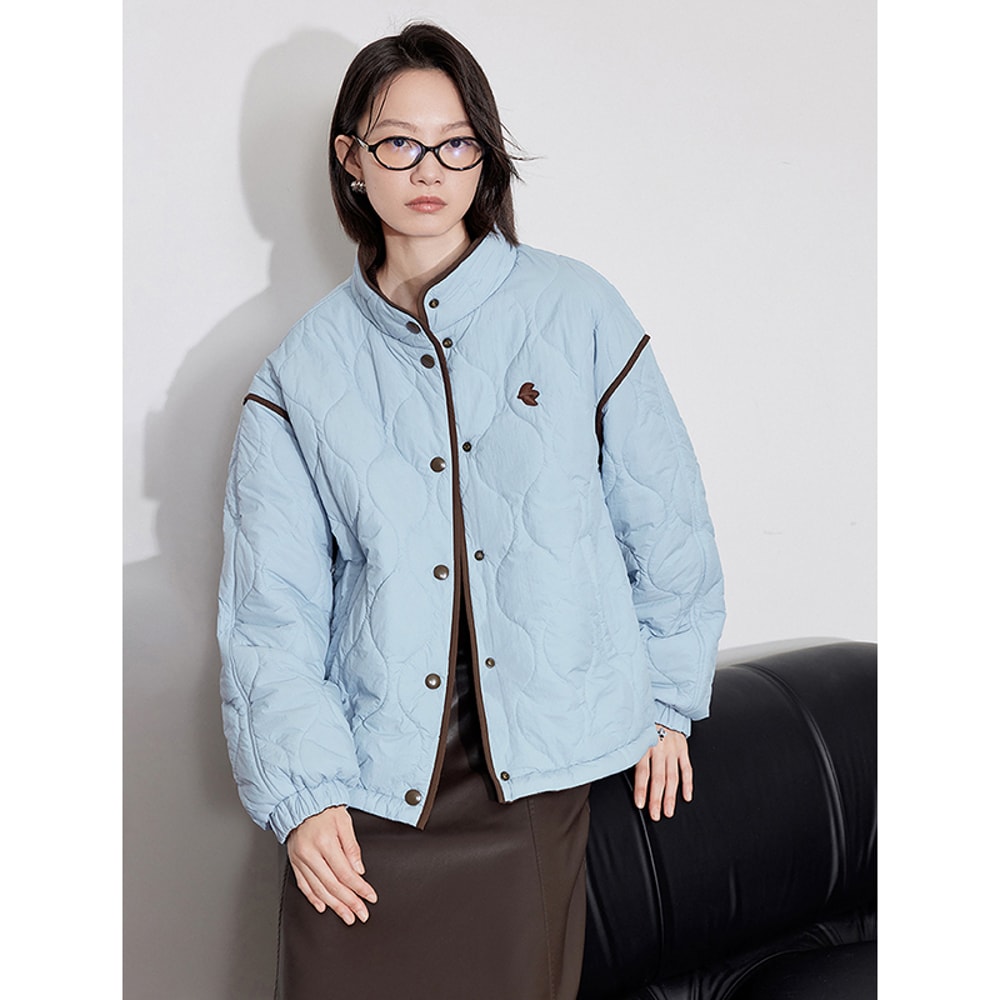 Elegant Womens Winter Coat Thick Cotton Long Sleeve Outwear Contrast Color Splicing Lapel Collar Ja 1