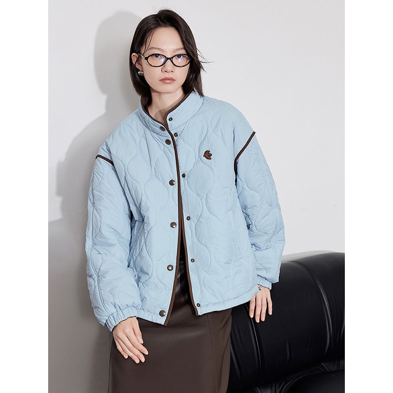 Elegant Womens Winter Coat Thick Cotton Long Sleeve Outwear Contrast Color Splicing Lapel Collar Ja 1