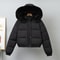 Women's Short Winter Parka, with Removable Fur Collar Hood, Thick Velvet Cotton Padding, Warm Jacket Outerwear Coat