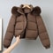 Women's Short Winter Parka, with Removable Fur Collar Hood, Thick Velvet Cotton Padding, Warm Jacket Outerwear Coat