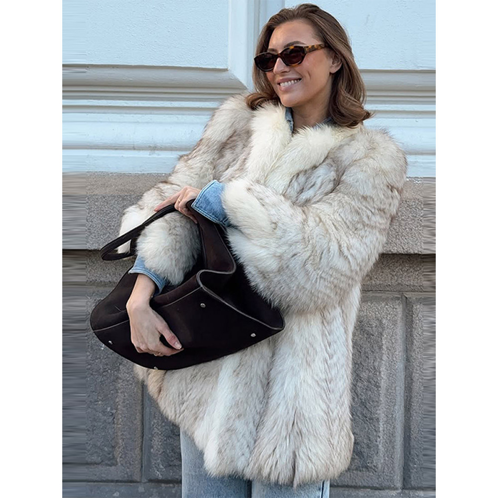 Retro Loose Women's Faux Fur Coat, Elegant Thicken Plush Pad Shoulder Open Coat, Classic Chic Winter Street Outwear