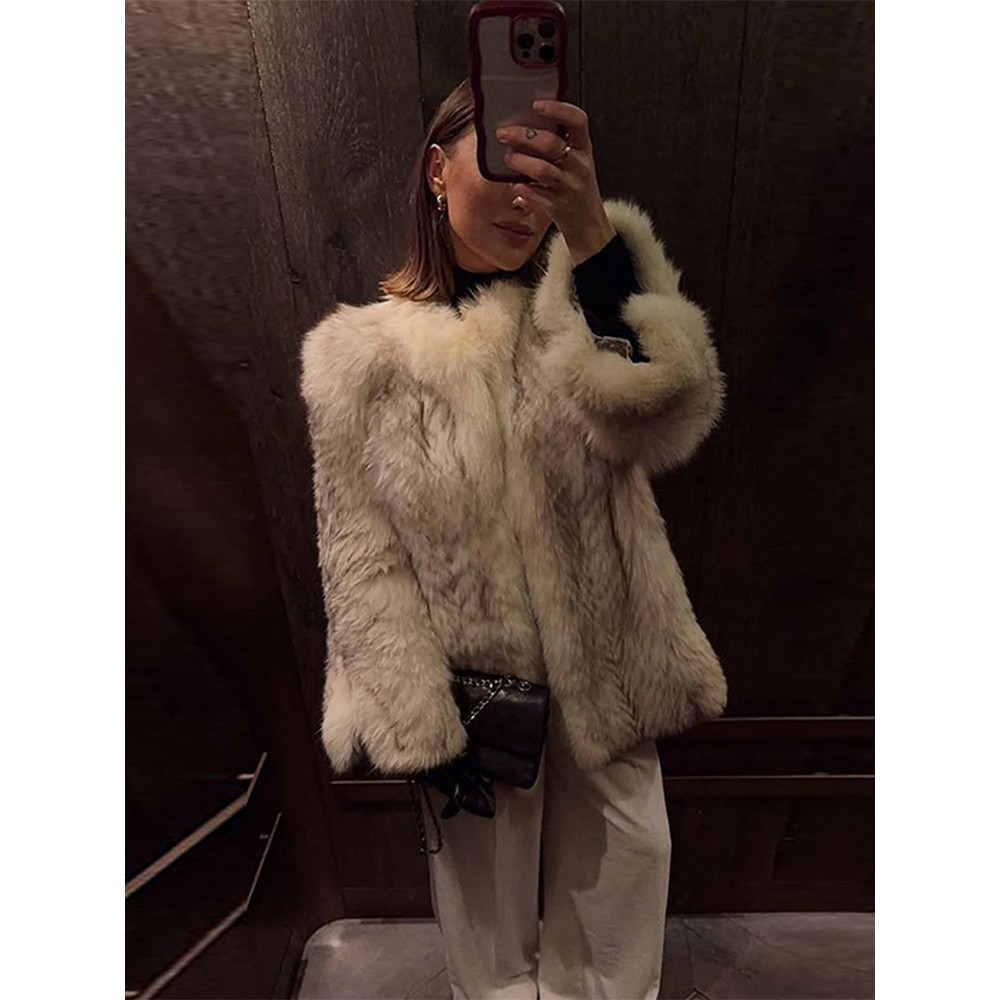 Retro Loose Women's Faux Fur Coat, Elegant Thicken Plush Pad Shoulder Open Coat, Classic Chic Winter Street Outwear