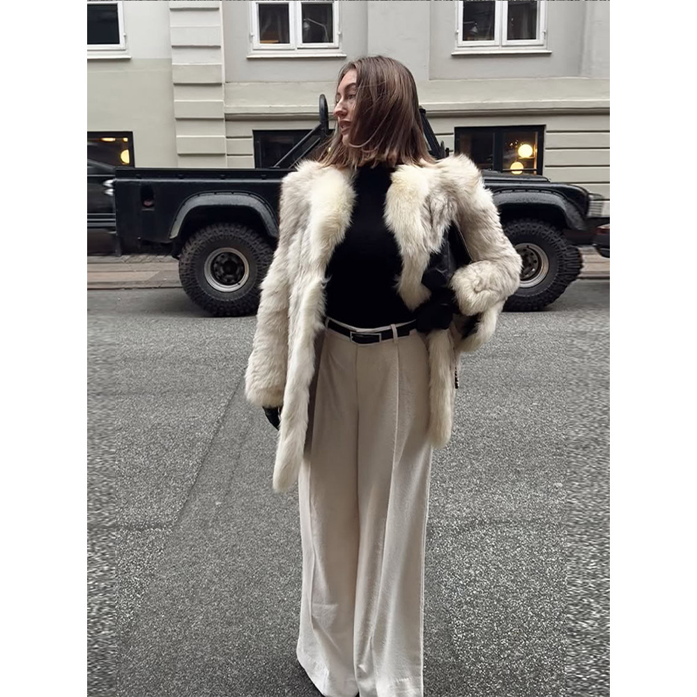 Retro Loose Women's Faux Fur Coat, Elegant Thicken Plush Pad Shoulder Open Coat, Classic Chic Winter Street Outwear