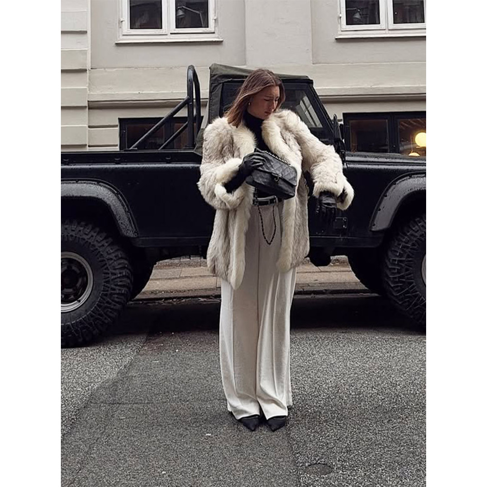 Retro Loose Women's Faux Fur Coat, Elegant Thicken Plush Pad Shoulder Open Coat, Classic Chic Winter Street Outwear