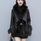 Women's Mid Long Faux Fur Jacket, Winter Warm Coat with PU Leather Splicing, Long Sleeve Thickened Outwear