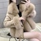 Women's Mid Long Faux Fur Jacket, Winter Warm Coat with PU Leather Splicing, Long Sleeve Thickened Outwear