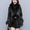 Women's Mid Long Faux Fur Jacket, Winter Warm Coat with PU Leather Splicing, Long Sleeve Thickened Outwear