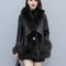 Women's Mid Long Faux Fur Jacket, Winter Warm Coat with PU Leather Splicing, Long Sleeve Thickened Outwear