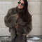 Elegant Womens Faux Fur Short Jacket, Stand Collar, Single Breasted Loose Coat, 2025 High Street Fashion