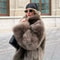 Elegant Womens Faux Fur Short Jacket, Stand Collar, Single Breasted Loose Coat, 2025 High Street Fashion