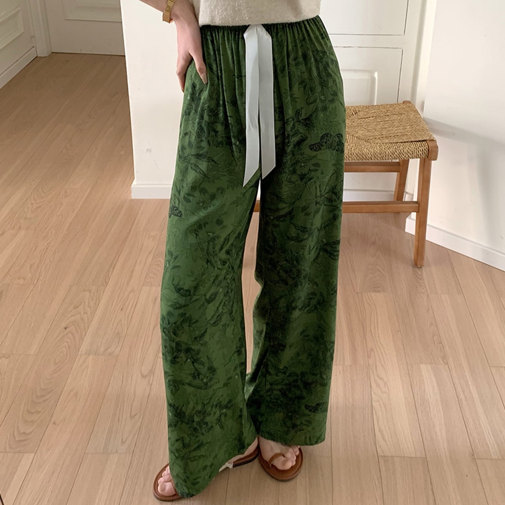 Women's Floral Print Pajama Pants, Loose Fit Viscose Loungewear, Anti Mosquito Wide Leg Pants for Summer and Autumn