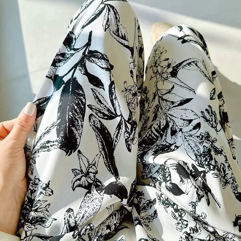 Women's Floral Print Pajama Pants, Loose Fit Viscose Loungewear, Anti Mosquito Wide Leg Pants for Summer and Autumn