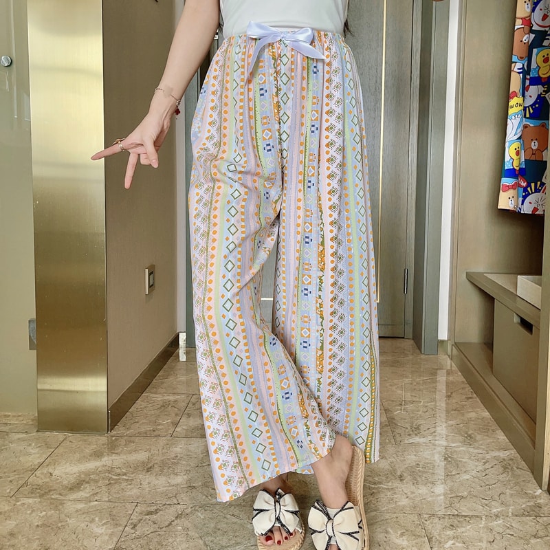 Women's Floral Print Pajama Pants, Loose Fit Viscose Loungewear, Anti Mosquito Wide Leg Pants for Summer and Autumn